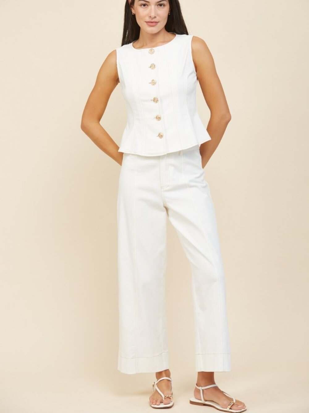 NWT Edit By Nine White Denim Peplum Top with Gold Buttons with Matching Jeans